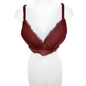Aerie Maroon Lace Wireless Bra 34DD Lightly Padded Adjustable